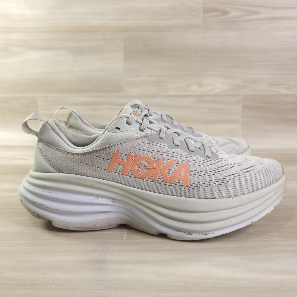 Hoka One One Women's Light Gray Athletic Shoes with Peach Logo